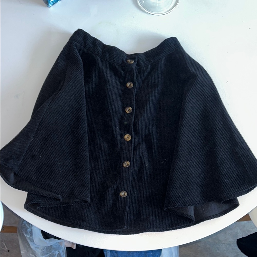 Black Corduroy Button-Front Skirt
